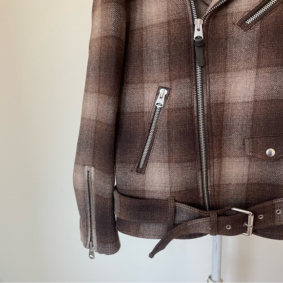 Mackage Men’s Clement Brown Plaid Wool Biker Motorcycle Jacket EUC Size 38/M - Picture 6 of 12